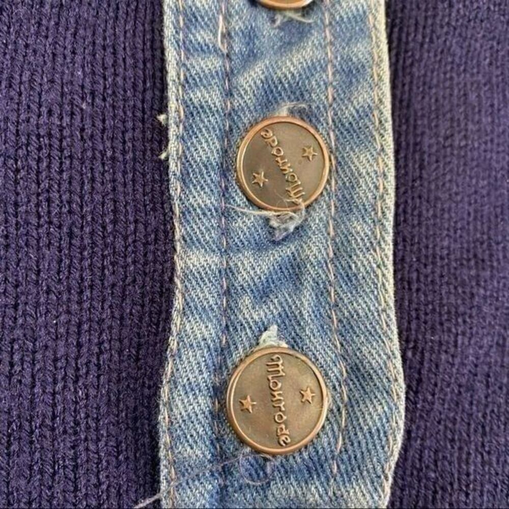 Vintage Monrose Knitwear Sweater Men 42 Navy 1/4 Button Denim Accent Pullover - Picture 4 of 11